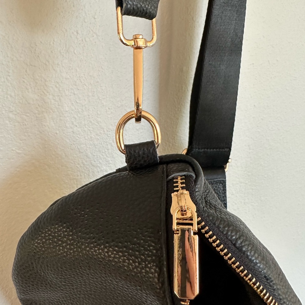 Never Used Black Leather Crossbody Bag Gold Accents - Picture 4 of 4